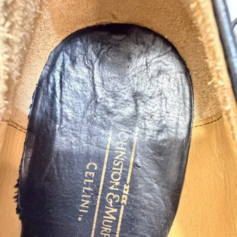 Johnston & Murphy Cellini Black Italian Leather Fisherman Buckle Shoes Size 10